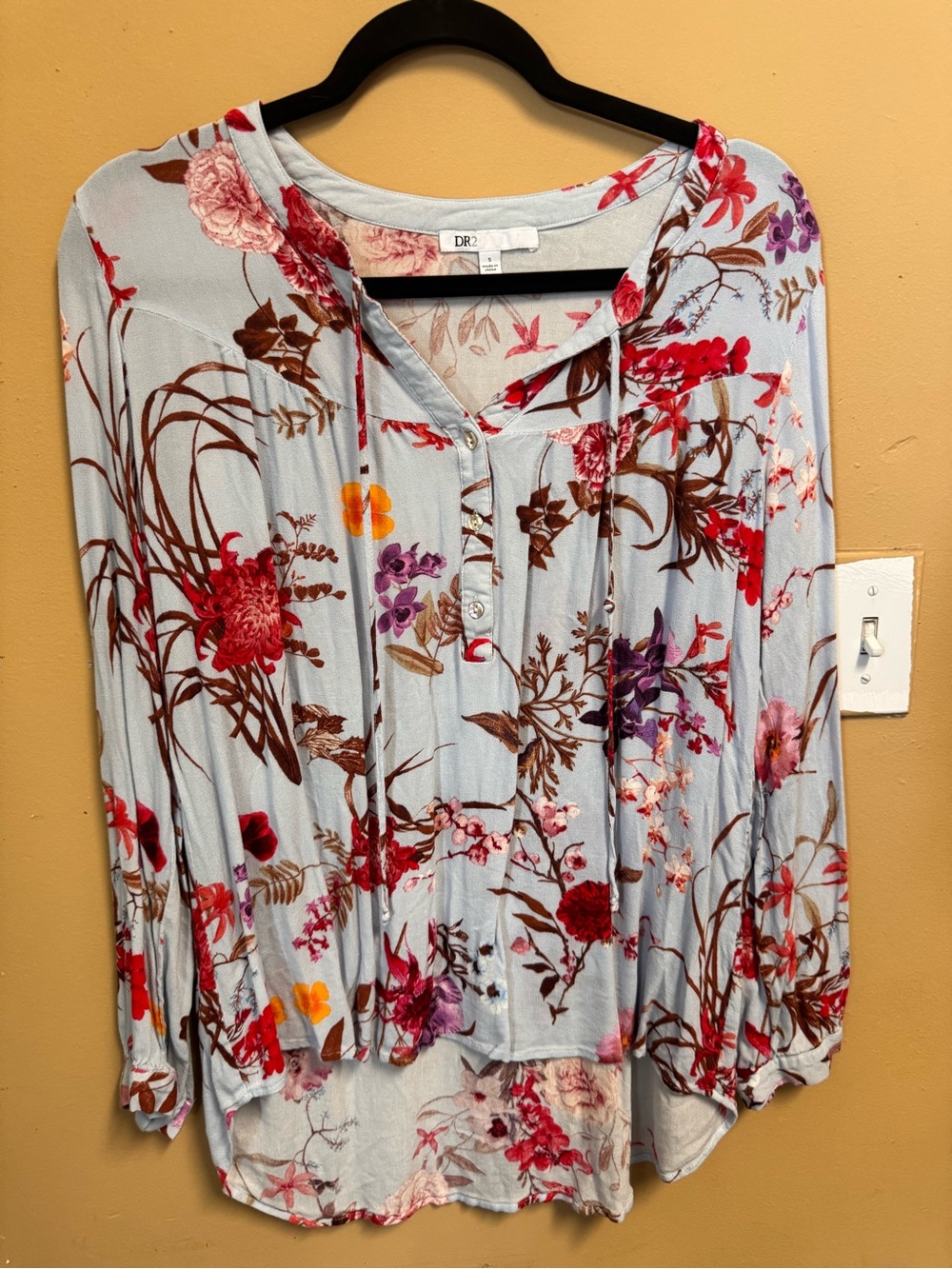 DR2 Light Blue Multicolor Floral Henley Blouse